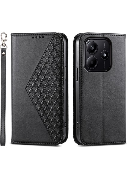 Xiaomi Redmi Note 14 5G-14 4G Kılıf Buzağı Dokulu Pu Deri Telefon Kılıfı, Cüzdan-Siyah (Yurt Dışından)