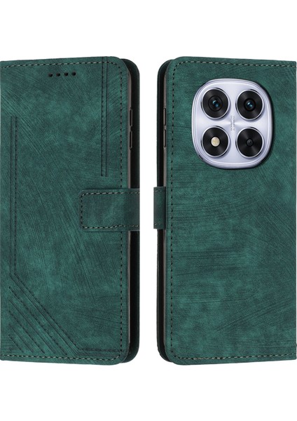 Xiaomi Redmi Note 14 Pro 5G-Note 14 Pro+ 5G Kılıf Baskılı Çizgiler Deri Telefon Kapağı Katlanır Stand-Yeşil (Yurt Dışından)