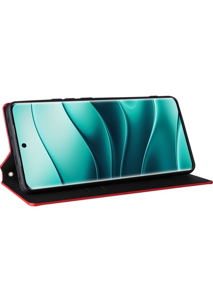 Xiaomi Redmi Note 14 Pro+ 5G-Note 14 Pro 5G Cüzdan Kılıf Eşkenar Dörtgen Baskılı Deri Telefon Kapağı-Kırmızı (Yurt Dışından)