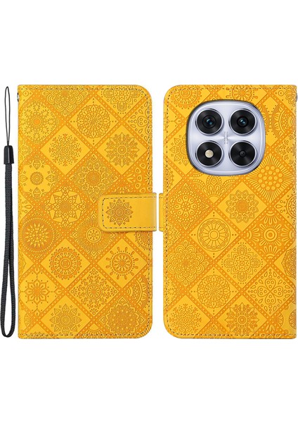 Xiaomi Redmi Note 14 Pro 5G-14 Pro+ 5G Kılıf Etnik Stil Telefon Cüzdan Kılıfı Kayışlı-Sarı (Yurt Dışından)