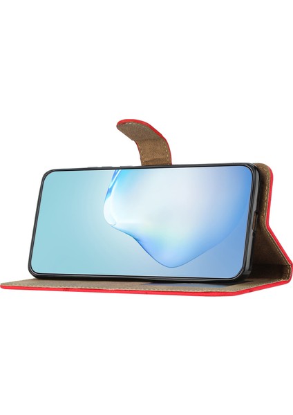 Xiaomi Redmi Note 14 Pro+ 5G Kılıf Crazy Horse Doku Pu Deri Cüzdan Telefon Kapağı-Kırmızı (Yurt Dışından)