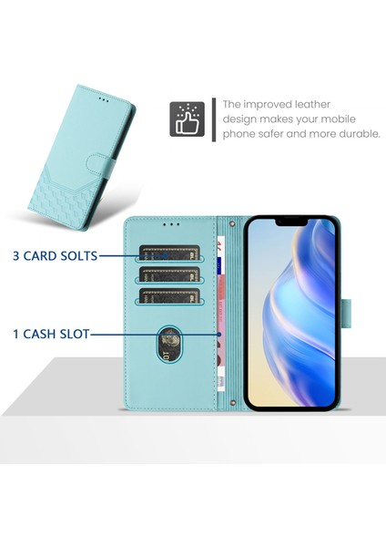 Xiaomi 15 Pro Kılıf Baskılı Petek Rfıd Engelleme Deri Telefon Kılıfı, Kayış-Nane Yeşili Için (Yurt Dışından)