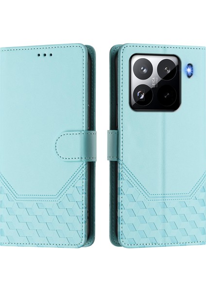 Xiaomi 15 Pro Kılıf Baskılı Petek Rfıd Engelleme Deri Telefon Kılıfı, Kayış-Nane Yeşili Için (Yurt Dışından)