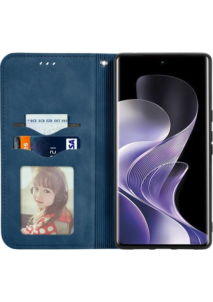 Xiaomi Redmi Için Not 14 Pro + 5G Kılıf Cilt Dokunmatik Duygu Deri Kart Tutucu Telefon Kapağı Manyetik Emme-Koyu Mavi (Yurt Dışından)