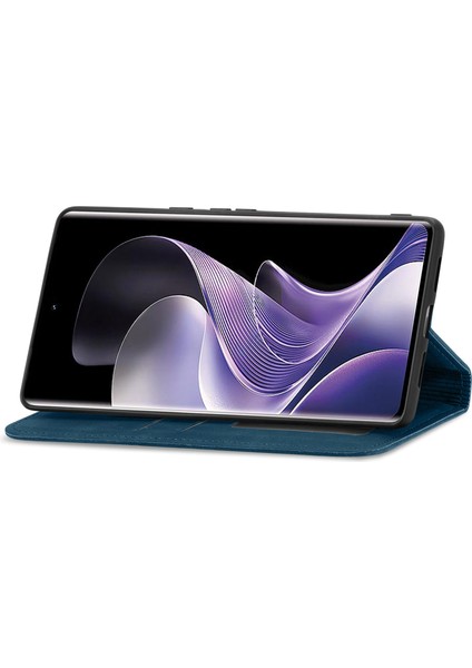 Xiaomi Redmi Için Not 14 Pro + 5G Kılıf Cilt Dokunmatik Duygu Deri Kart Tutucu Telefon Kapağı Manyetik Emme-Koyu Mavi (Yurt Dışından)