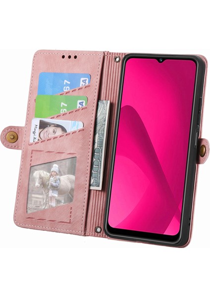 Xiaomi Redmi Için 14C 4G-14R 5G-Poco C75 4G Cüzdan Geometri Hatları Deri Telefon Kapağı-Pembe (Yurt Dışından)