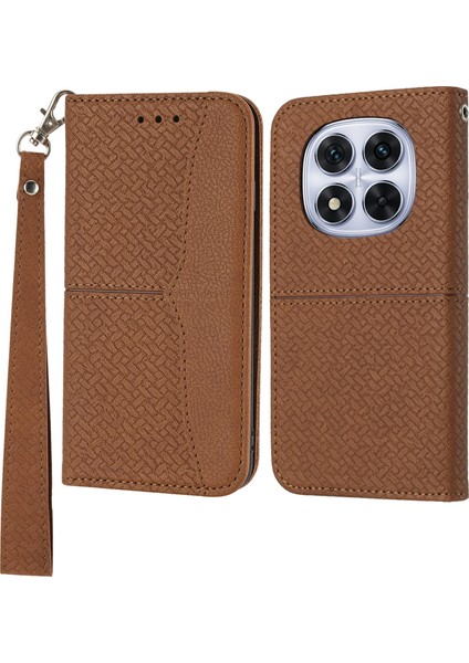 Xiaomi Redmi Note 14 Pro+ 5G Manyetik Kılıf Dokuma Doku Kart Yuvaları Kapak-Kahverengi Için (Yurt Dışından)