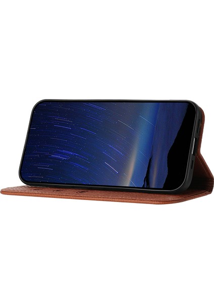 Xiaomi Redmi Note 14 Pro+ 5G Manyetik Kılıf Dokuma Doku Kart Yuvaları Kapak-Kahverengi Için (Yurt Dışından)