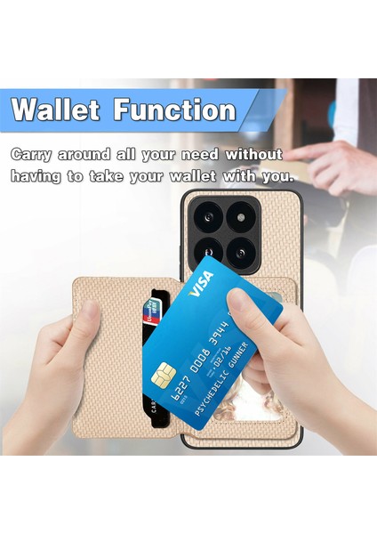 Xiaomi 14T Kılıf Için Rfıd Engelleme Kart Tutucu Karbon Fiber Deri + Pc + Tpu Telefon Kapağı-Kahverengi (Yurt Dışından) modelleri