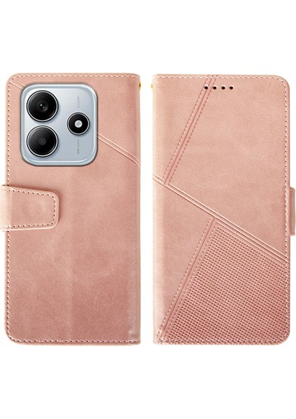 Xiaomi Redmi Note 14 5G-14 4G Kılıf Deri Cüzdan Telefon Kapağı Buzağı Doku-Pembe (Yurt Dışından)