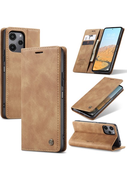 Xiaomi Redmi Için Not 12R 5G-Xiaomi Poco M6 Pro 5G-Xiaomi Redmi 12 4G Kılıf Caseme 013 Serisi Kart Tutucu Deri Telefon Kapağı-Kahverengi (Yurt Dışından)