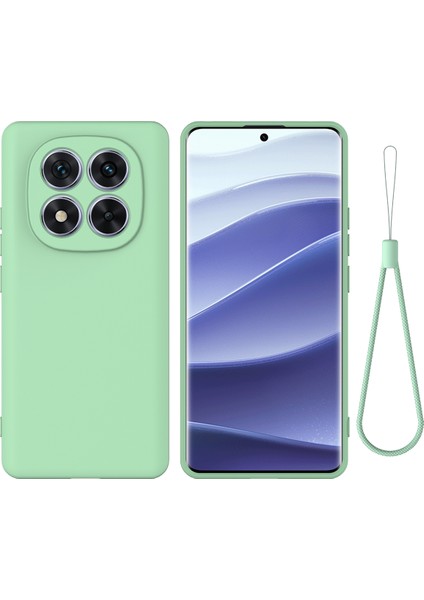 Xiaomi Redmi Note 14 Pro 5G Kılıf El Kayışı İle Sıvı Silikon Çizilmez Telefon Kapağı-Yeşil (Yurt Dışından)