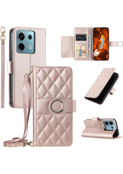 Xiaomi Redmi Için Not 13 5G Crossbody Halka Toka Cüzdan Eşkenar Dörtgen Mobil Kapak-Gül Altın (Yurt Dışından)
