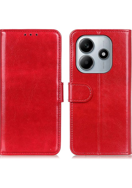 Xiaomi Redmi Note 14 4G Kılıf Crazy Horse Doku Pu Deri Telefon Kapağı-Kırmızı (Yurt Dışından)