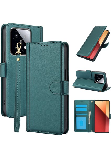 Xiaomi 14T Pro Kılıf Pu Deri Görünümlü Telefon Cüzdan Kılıfı, Omuz Askılı-Yeşil (Yurt Dışından)