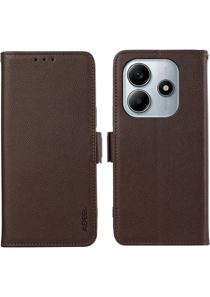 Xiaomi Redmi Note 14 4G Kılıf Litchi Doku Deri Rfıd Engelleme Telefon Kapağı-Kahverengi Için (Yurt Dışından)