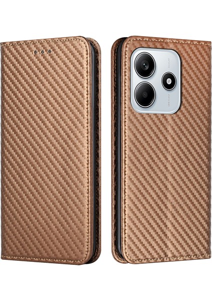 Xiaomi Redmi Note 14 5G Kılıf Deri Flip Telefon Kapağı Güçlü Manyetik Kapatma-Kahverengi (Yurt Dışından)