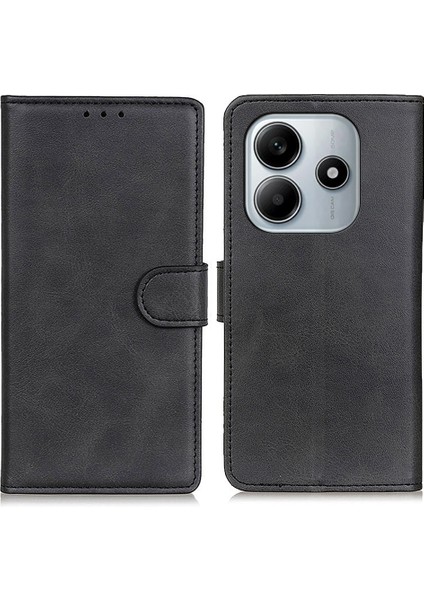 Xiaomi Redmi Note 14 4G Cüzdan Kılıf Sığır Derisi Doku Deri Telefon Kapağı-Siyah (Yurt Dışından)