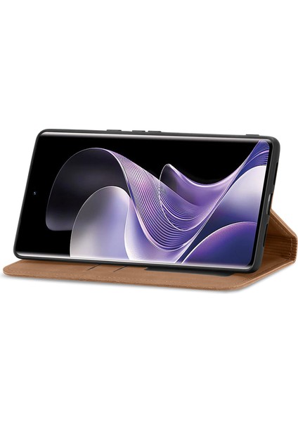 Xiaomi Redmi Için Not 14 Pro + 5G Kılıf Cilt Dokunmatik Duygu Deri Kart Tutucu Telefon Kapağı Manyetik Emme-Kahverengi (Yurt Dışından)