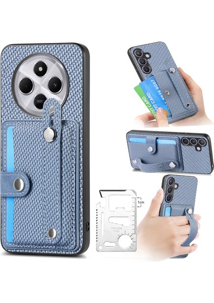 Xiaomi Redmi 14C 4G-14R 5G-Poco C75 4G Bileklik Anti-Drop Deri Arka Kapak Kart Tutucu-Mavi Telefon Kılıfı (Yurt Dışından)