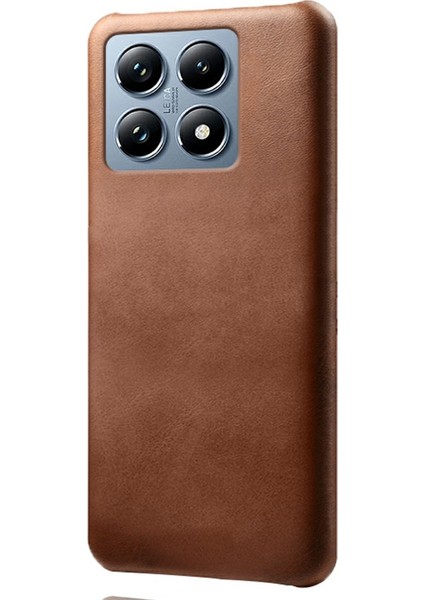 Xiaomi 14T Pro Kılıf Buzağı Dokusu Pu Deri Sert Pc Koruyucu Telefon Kapağı-Kahverengi (Yurt Dışından)