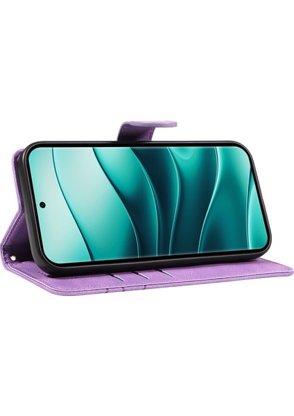 Xiaomi Redmi Için Not 14 Pro 5G-14 Pro+ 5G Kılıf Cüzdan Deri Telefon Kapağı Kavisli Çizgi Bilek Kayışı-Açık Mor (Yurt Dışından)