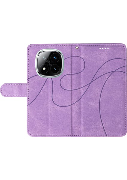 Xiaomi Redmi Için Not 14 Pro 5G-14 Pro+ 5G Kılıf Cüzdan Deri Telefon Kapağı Kavisli Çizgi Bilek Kayışı-Açık Mor (Yurt Dışından)