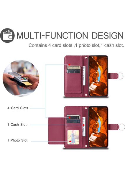 Xiaomi Poco M6 Pro 4G-Redmi Not 13 Pro 4G Crossbody Cüzdan Eşkenar Dörtgen Mobil Kapak-Kırmızı (Yurt Dışından) fırsatları