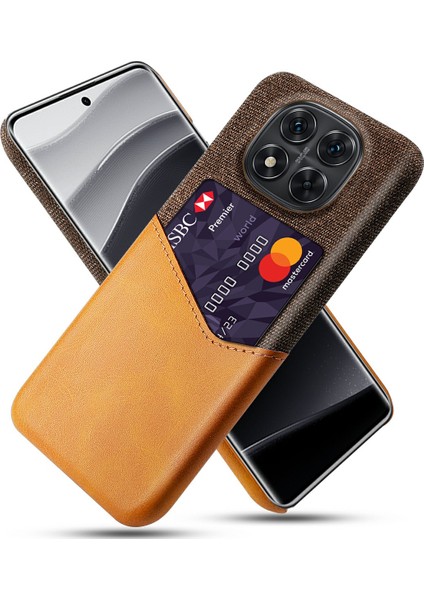 Xiaomi Redmi Note 14 Pro 5G Kılıf Pu Deri Kumaş Doku Sert Pc Telefon Kapağı Kart Tutucu-Turuncu Için (Yurt Dışından)