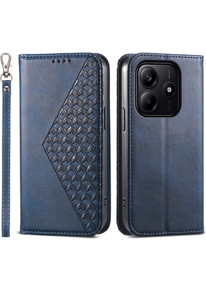 Xiaomi Redmi Note 14 5G-14 4G Kılıf Buzağı Dokulu Pu Deri Telefon Kapağı Cüzdan-Mavi Için (Yurt Dışından)