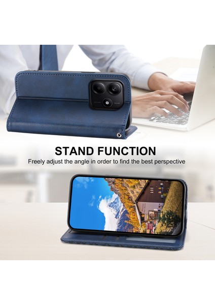 Xiaomi Redmi Note 14 5G-14 4G Kılıf Buzağı Dokulu Pu Deri Telefon Kapağı Cüzdan-Mavi Için (Yurt Dışından) modelleri