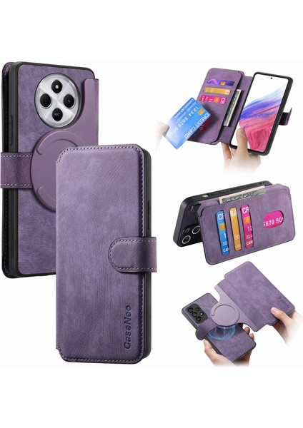 Caseneo Mw-03 Telefon Kılıfı Xiaomi Redmi Için 14C 4G-14R 5G-Poco C75 4G Deri + Tpu Telefon Kapağı İle Çıkarılabilir Cüzdan-Mor (Yurt Dışından)