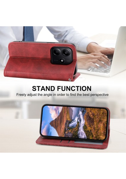 Xiaomi Redmi Note 14 5G-14 4G Kılıf Buzağı Dokulu Pu Deri Telefon Kılıfı Cüzdan-Kırmızı (Yurt Dışından) modelleri