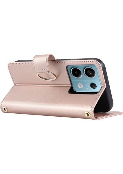 Xiaomi Redmi Için Not 13 5G Crossbody Halka Toka Cüzdan Eşkenar Dörtgen Mobil Kapak-Gül Altın (Yurt Dışından)