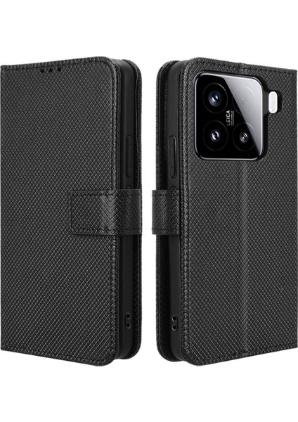 Xiaomi 15 Pro Kılıf Pu Deri Elmas Dokulu Cüzdan Telefon Kapağı-Siyah (Yurt Dışından)