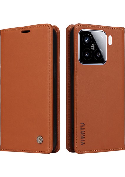 Xiaomi 15 Kılıf Deri Telefon Kılıfı Için Güçlü Manyetik Kapatma-Kahverengi (Yurt Dışından)