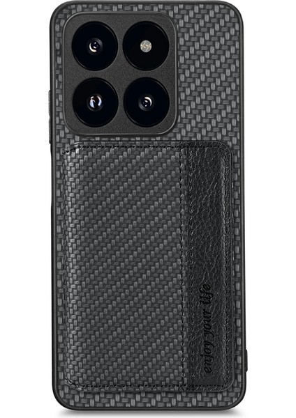 Xiaomi 14T Kılıf Için Rfıd Engelleme Kart Tutucu Karbon Fiber Deri + Pc + Tpu Telefon Kapağı-Siyah (Yurt Dışından)