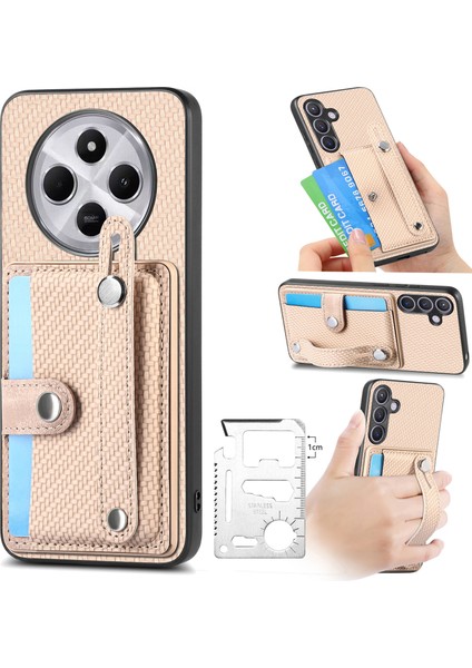 Telefon Kılıfı Xiaomi Redmi Için 14C 4G-14R 5G-Poco C75 4G Bileklik Anti-Damla Deri Arka Kapak Kart Tutucu-Haki (Yurt Dışından)