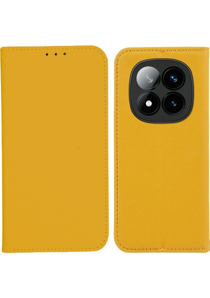 Xiaomi Redmi Note 14 Pro+ 5G Kılıf Çapraz Dokulu Deri Telefon Kapağı Gizli Manyetik-Sarı (Yurt Dışından)