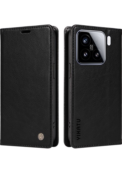 Xiaomi 15 Kılıf Manyetik Kapatma Deri Telefon Kapağı Litchi Doku-Siyah Için (Yurt Dışından)
