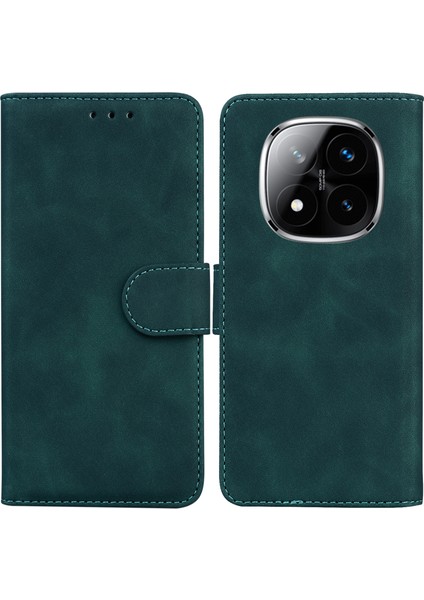 Xiaomi Redmi Note 14 Pro 5G Kılıf Düz Renk Deri Cüzdan Telefon Kapağı-Yeşil (Yurt Dışından)