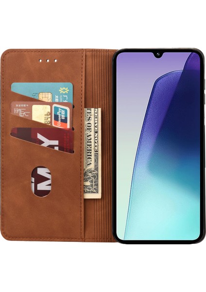 Xiaomi Poco C75 4G-Redmi 14R 5G-14C 4G Kılıf Pu Deri Darbeye Dayanıklı Koruma Cüzdan Telefon Kapağı-Kahverengi (Yurt Dışından)