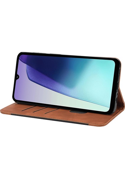 Xiaomi Poco C75 4G-Redmi 14R 5G-14C 4G Kılıf Pu Deri Darbeye Dayanıklı Koruma Cüzdan Telefon Kapağı-Kahverengi (Yurt Dışından)