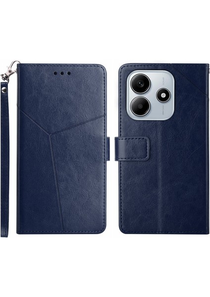 Xiaomi Redmi Note 14 5G Kılıf Y-Şekilli Çizgiler Baskı Deri Telefon Kapağı-Mavi Için (Yurt Dışından)