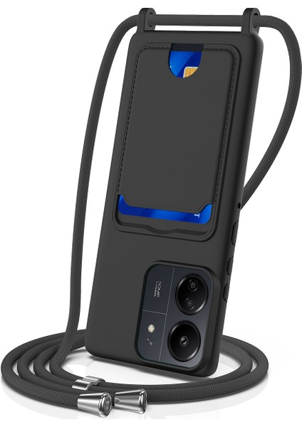 Xiaomi Redmi Için 13C 5G - 4G - Redmi 13R 5G - Poco M6 5G - Poco C65 4G Kart Tutucu Telefon Arka Kapak İle Kordon-Siyah (Yurt Dışından)