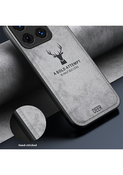 Xiaomi 15 Pro Kılıf Geyik Desenli Kumaş Doku Pu Deri Hibrit Telefon Kapağı-Gri (Yurt Dışından)