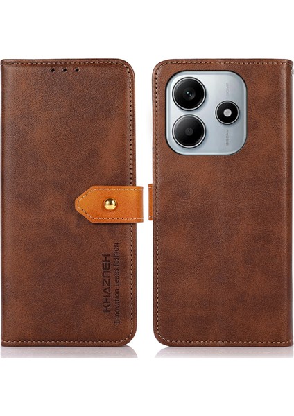Xiaomi Redmi Note 14 4G Deri Kapak Kılıfı-Kahverengi (Yurt Dışından)