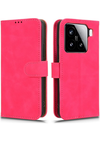 Xiaomi 15 Için Skin-Feel Anti-Drop Cüzdan Flip Telefon Kapağı-Gül (Yurt Dışından)