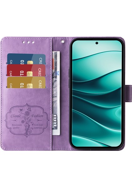 Xiaomi Redmi Note 14 Pro+ 5G-Note 14 Pro 5G Çiçek Baskı Cüzdan Kapağı-Mor Için (Yurt Dışından)
