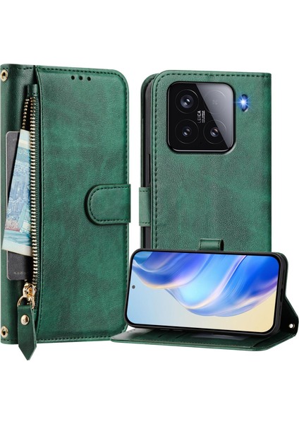 Xiaomi 15 Kılıf Fermuarlı Cebi Çoklu Kart Yuvaları Deri Telefon Kapağı-Yeşil (Yurt Dışından) indirimleri
